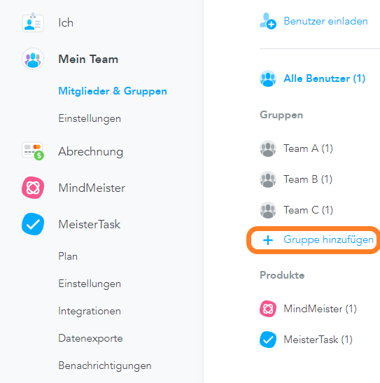 Benutzergruppen in MeisterTask