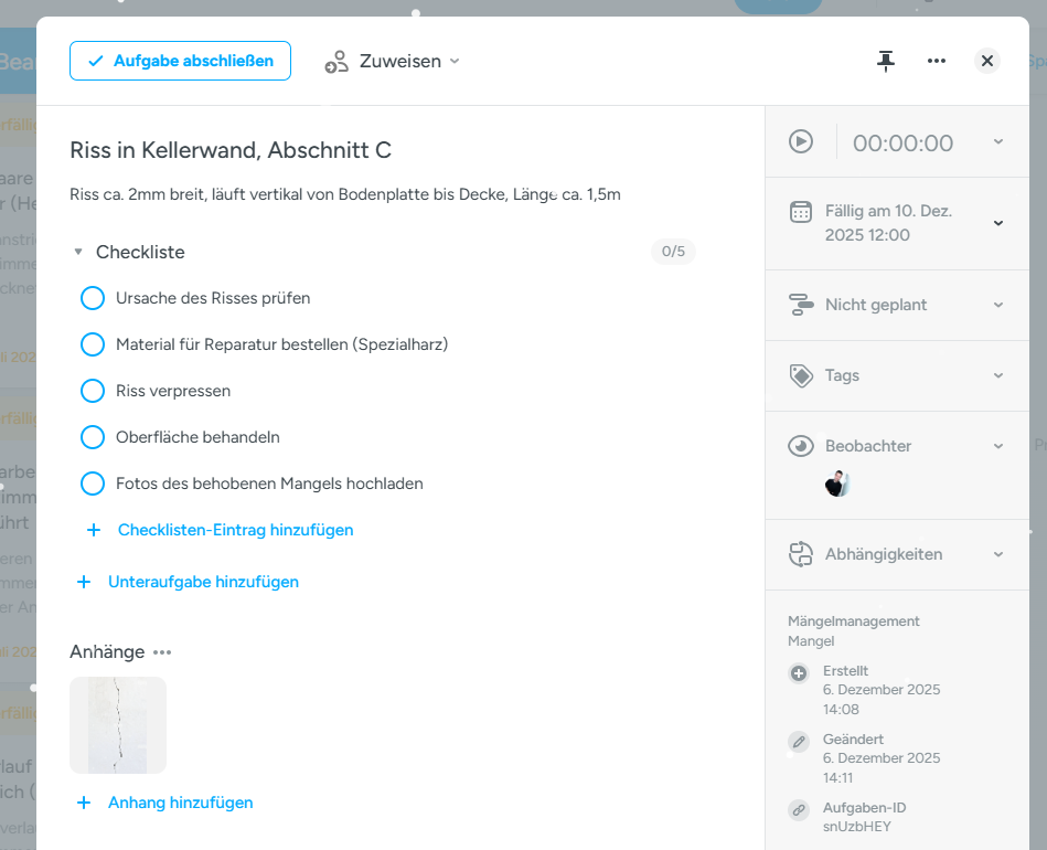 Aufgabenkarte in MeisterTask